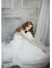 V Neck Ivory Lace Tulle Buttons Back Wedding Dress